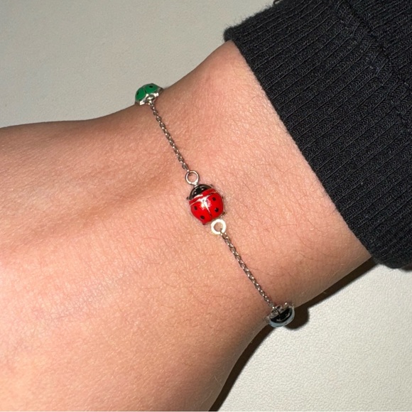 Sterling Silver multicolor ladybug children’s Necklace and Bracelet - Picture 3 of 9
